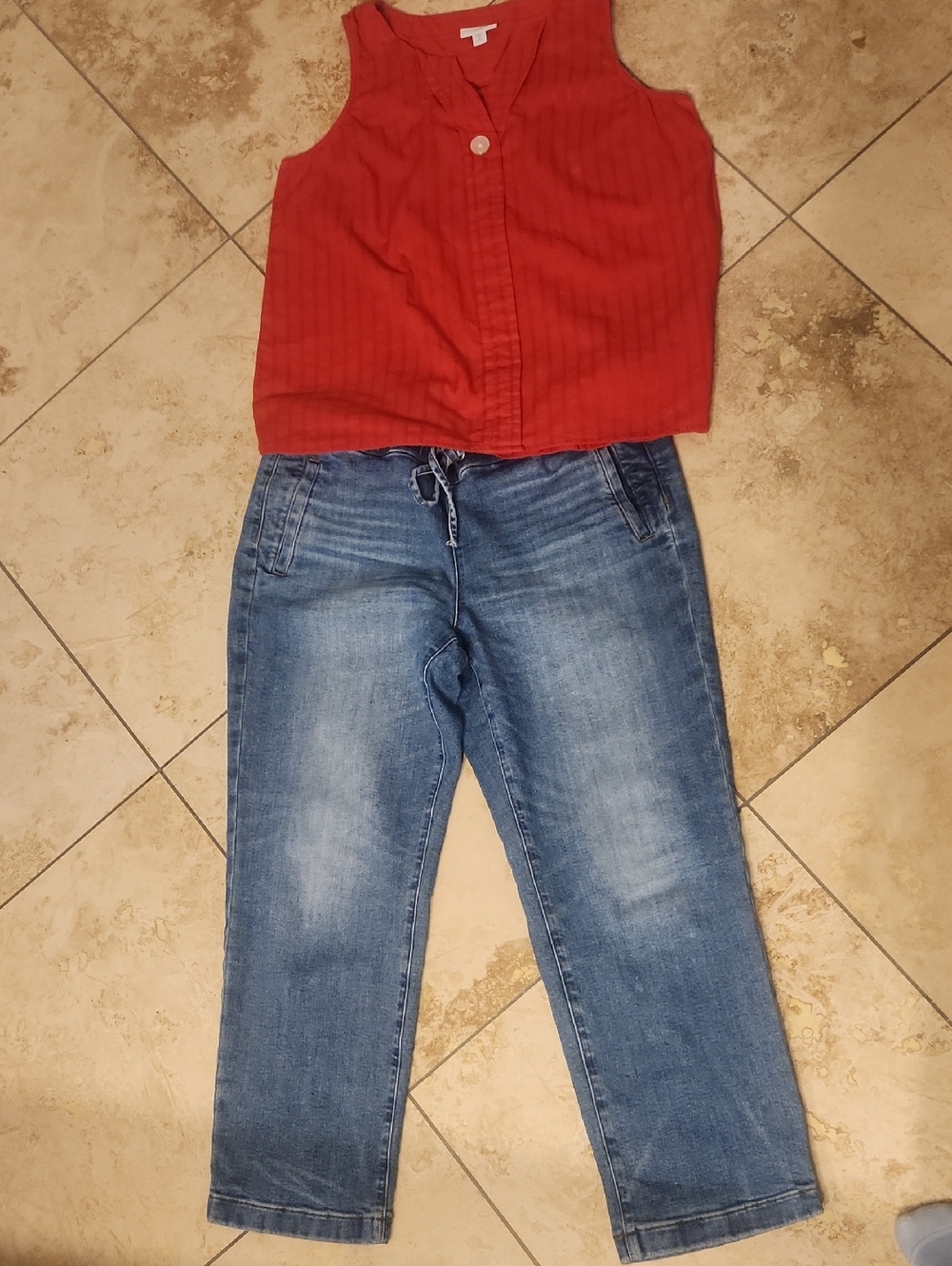 J. Jill Blue Draw String Straight Leg Jeans W/Sleeveless Blouse